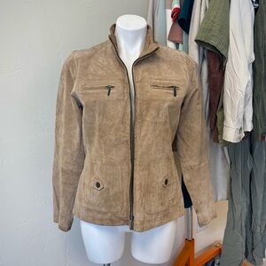 Unisex Medium Ruff Hewn Tan Genuine Suede Leather Jacket